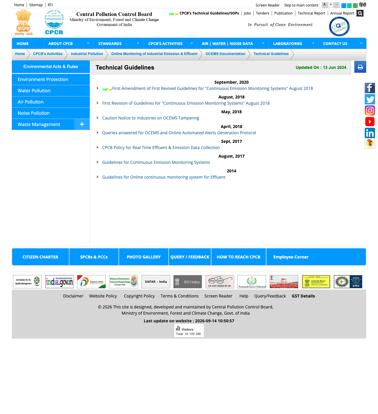 CPCB OCEMS technical guideline index