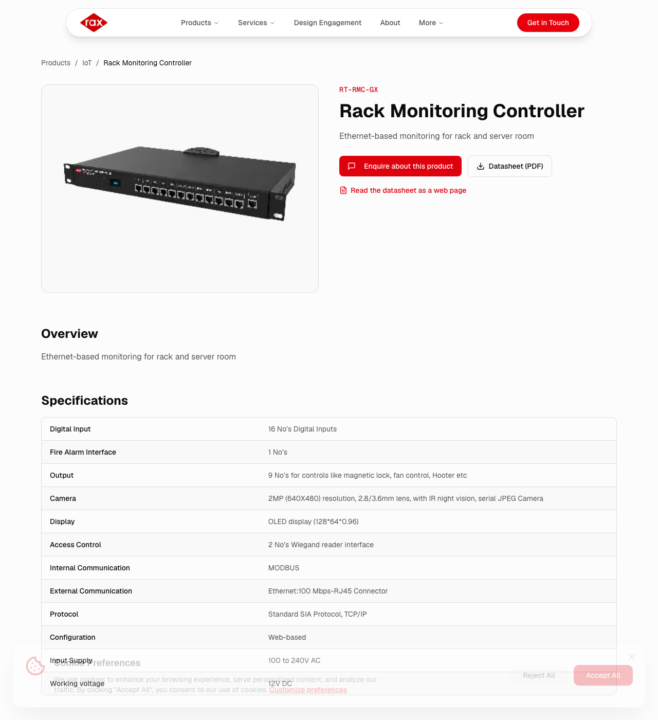 Rax product page for the controller