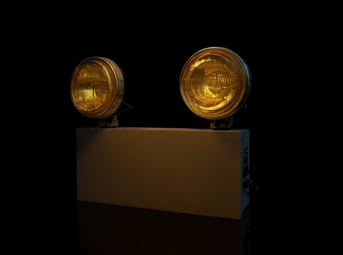 X-Lite halogen twin-head industrial emergency light with yellow diffuser, as shown on xlite-india.com